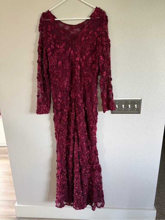 Aqua formal Dresses & Skirts - Burgundy 3D Floral Lace Long Sleeve Evening Gown